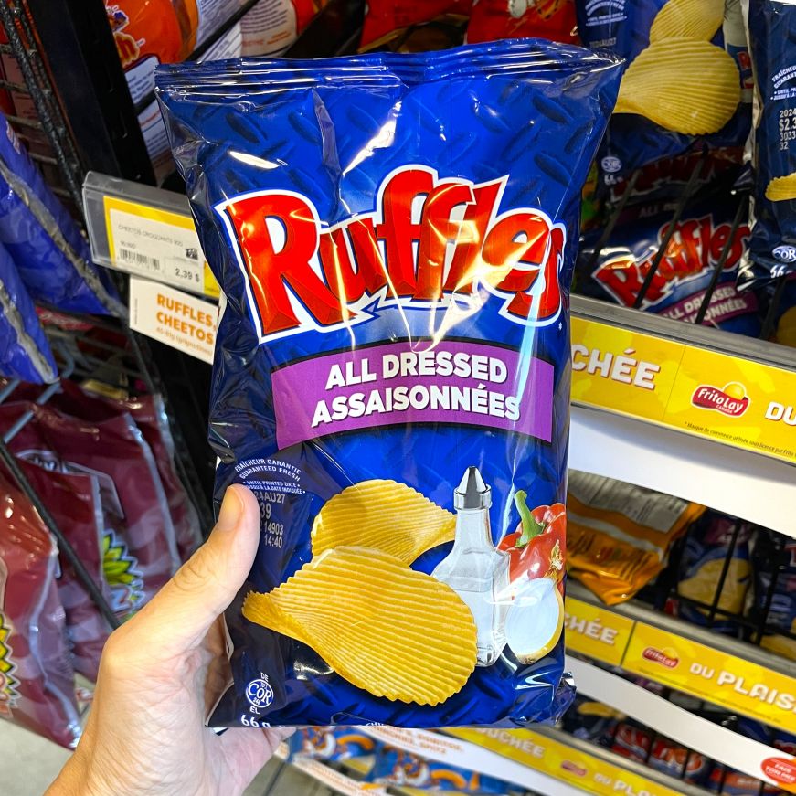 Bag of All Dressed Ruffles potato chips