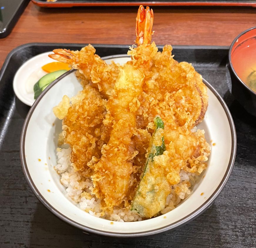 Bowl of shrimp, fish, and vegetable tempura