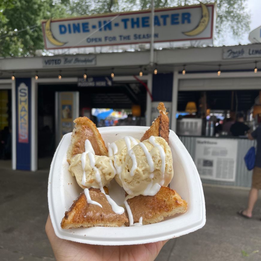 Bowl of cinnamon toast points and ice cream