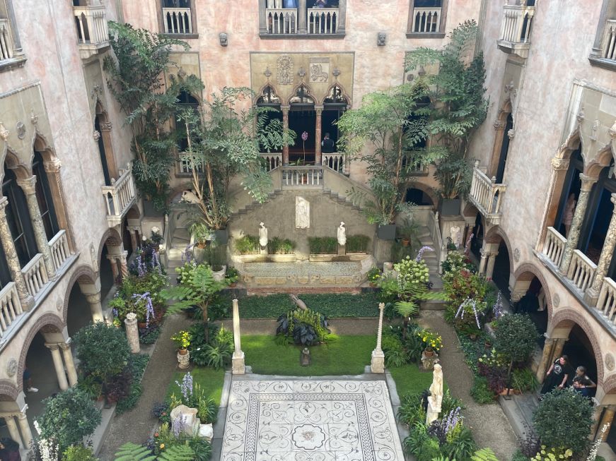 Interior courtyard with greenery and flowers