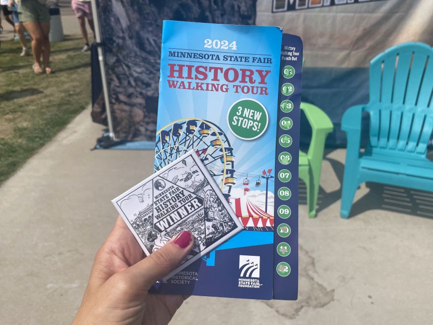Minnesota State Fair History Walking Tour 2024 brochure and prize Minnesota State Fair History Walking Tour 2024 brochure and prize button