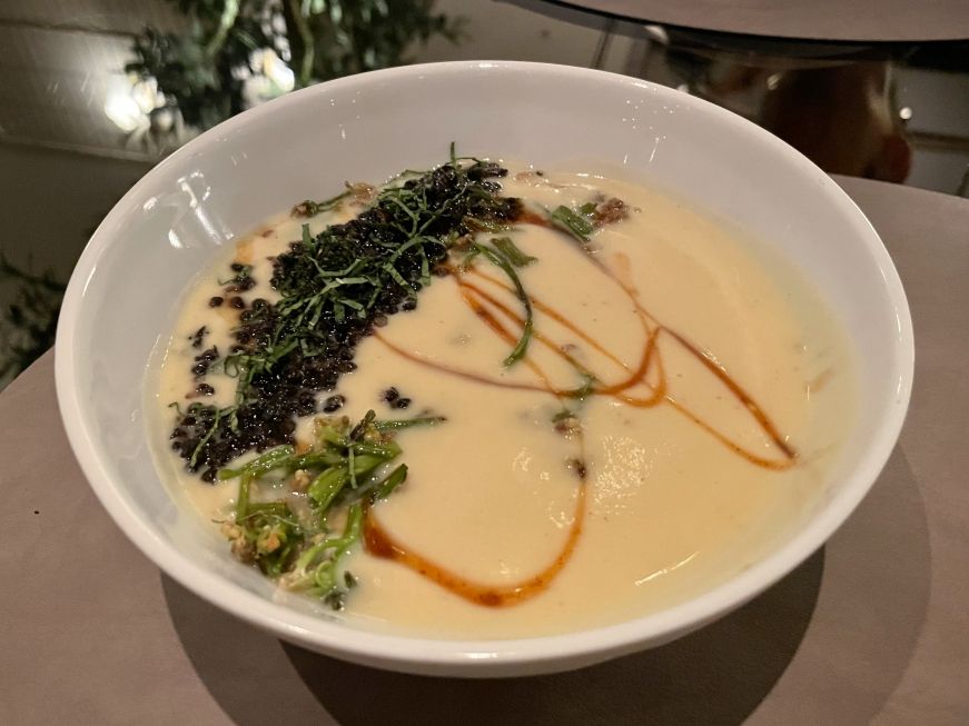 Cauliflower soup, Mara, Minneapolis Bowl of cream-colored soup
