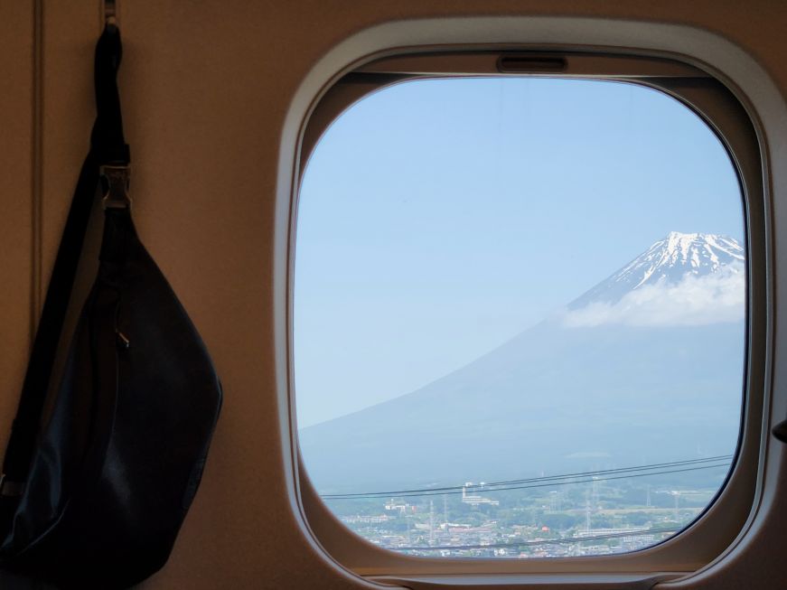 View of Mt. Fuji from a train window